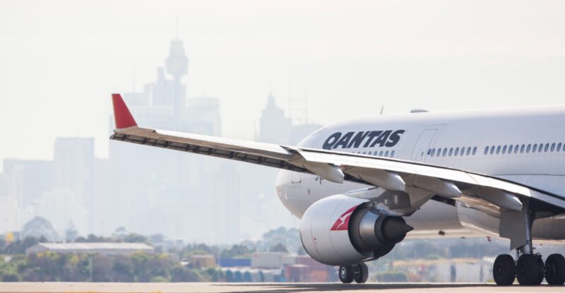 Qantas A330-300 lining up on the runway